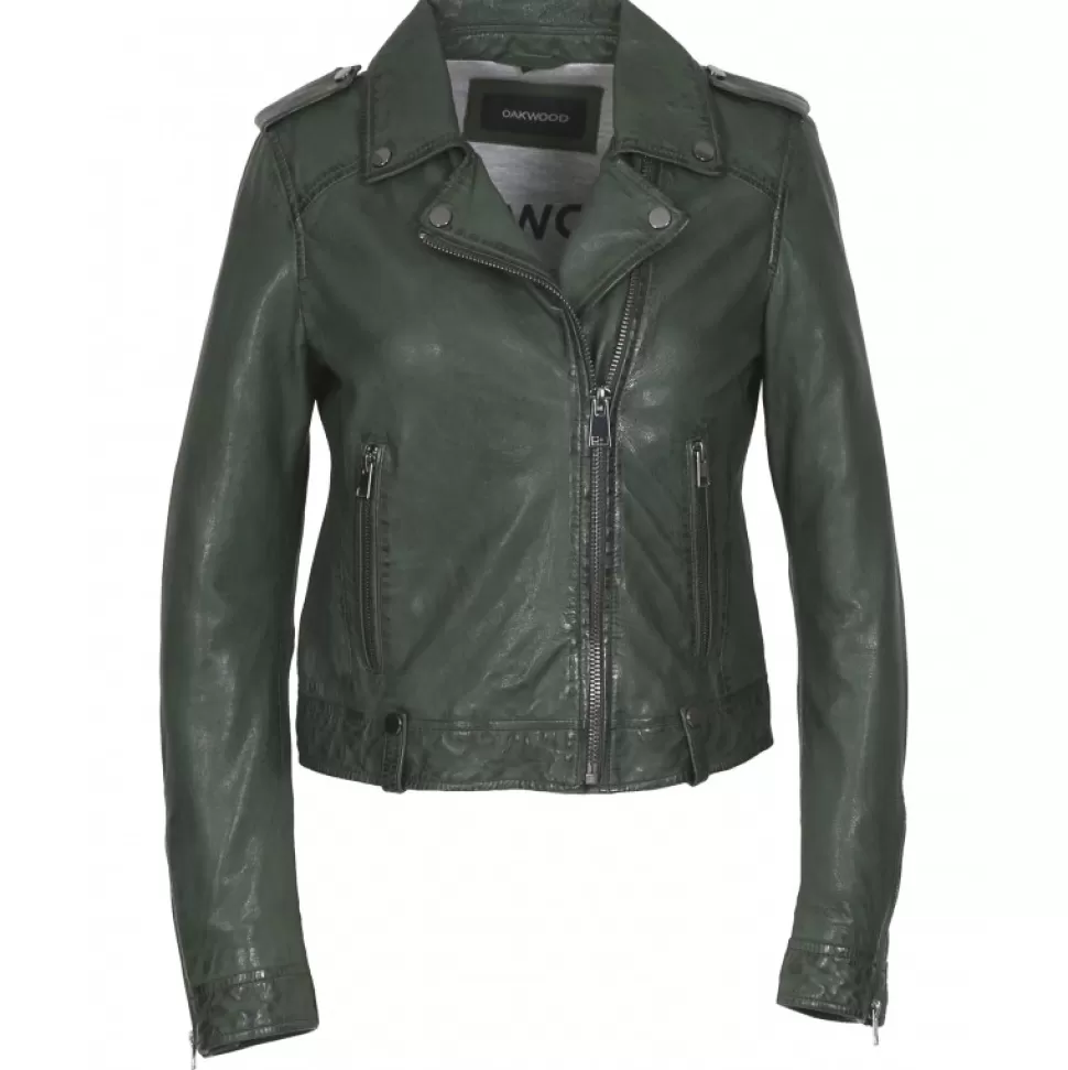 Women OAKWOOD Biker Jackets*Princess 6 Green - Biker Inspired Jacket In Genuine Leather