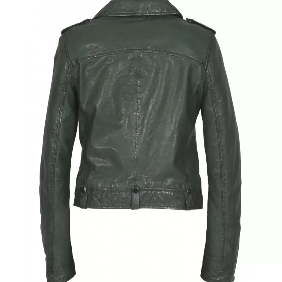 Women OAKWOOD Biker Jackets*Princess 6 Green - Biker Inspired Jacket In Genuine Leather