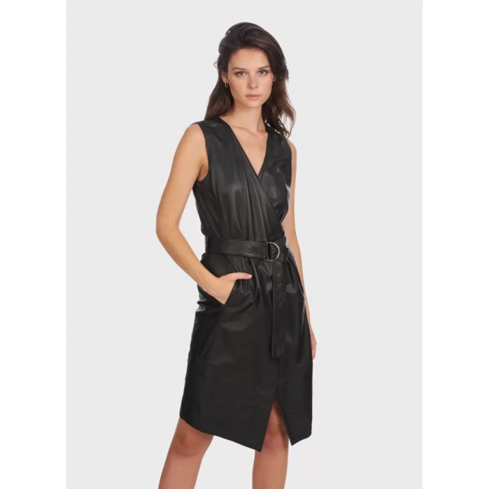 Women OAKWOOD Dresses*Rebecca Black - Genuine Leather Wrap Dress