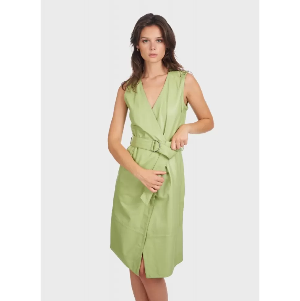 Women OAKWOOD Dresses*Rebecca Light Green - Genuine Leather Wrap Dress