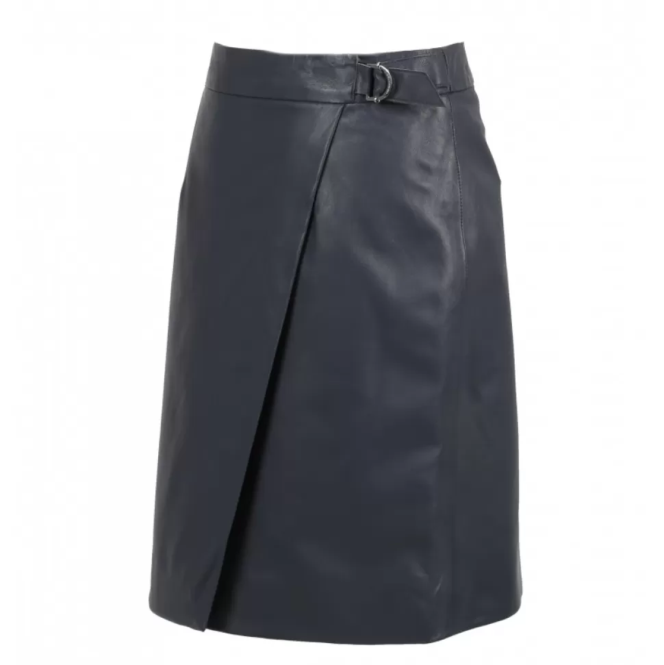 Women OAKWOOD Skirts And Shorts*Silvia Petrol Blue - Genuine Leather Wraparound Skirt