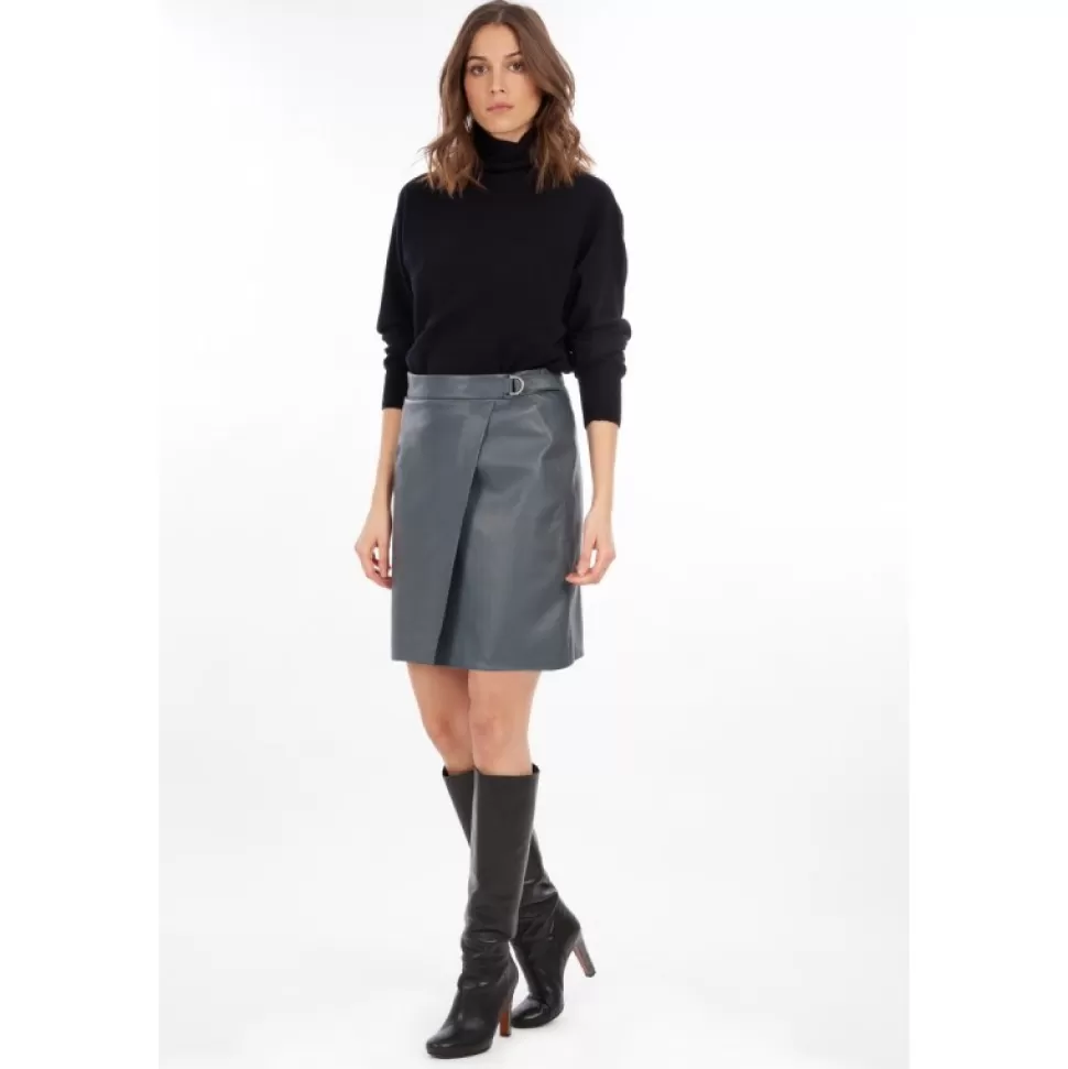 Women OAKWOOD Skirts And Shorts*Silvia Petrol Blue - Genuine Leather Wraparound Skirt