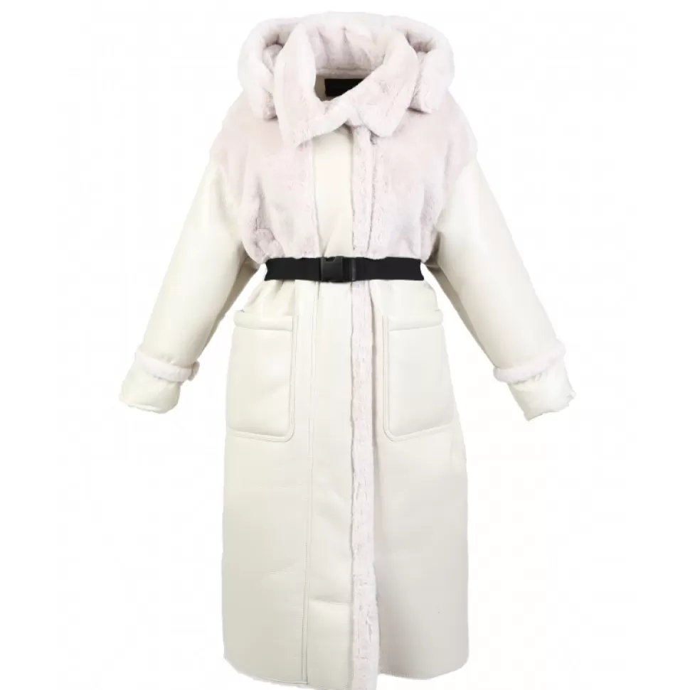 Women OAKWOOD Coats*Sofia Eggshell - Tri-Material Long Coat / Fake Fur-Faux Leather-Padded Nylon