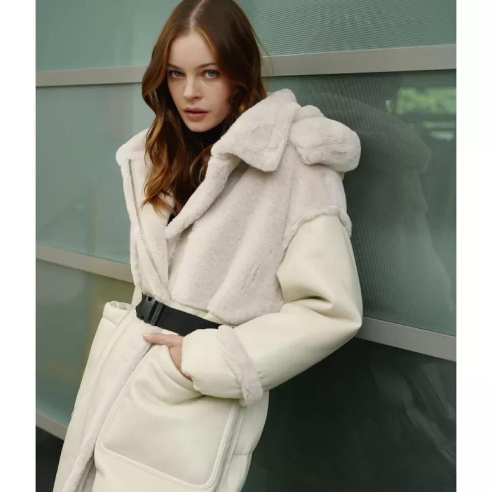 Women OAKWOOD Coats*Sofia Eggshell - Tri-Material Long Coat / Fake Fur-Faux Leather-Padded Nylon