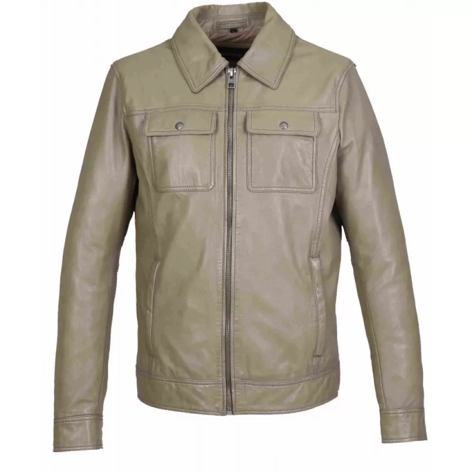 Men OAKWOOD Jackets*Stan Beige - Genuine Leather Jacket Denim Jacket Inspired