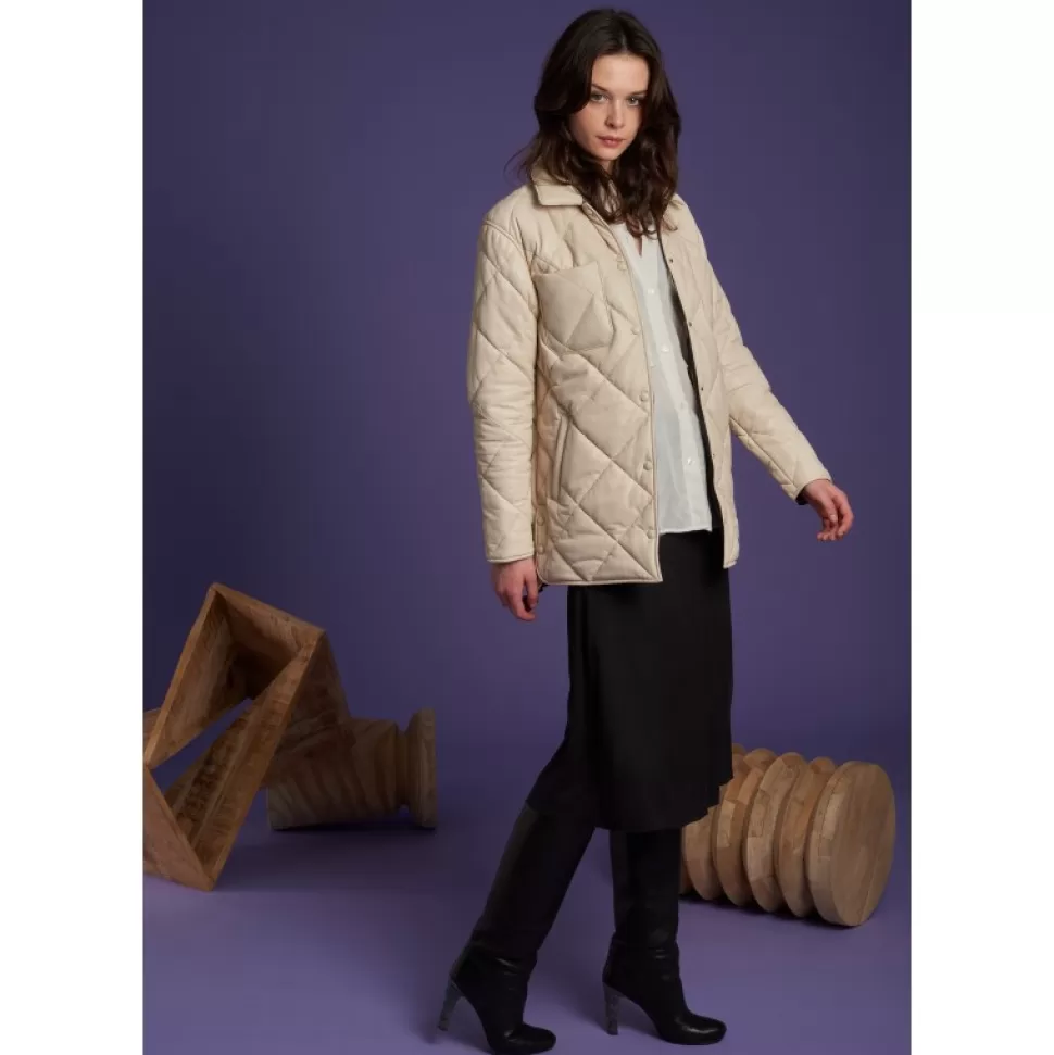 Women OAKWOOD Coats*Tocade Eggshell - Padded Genuine Leather Overshirt