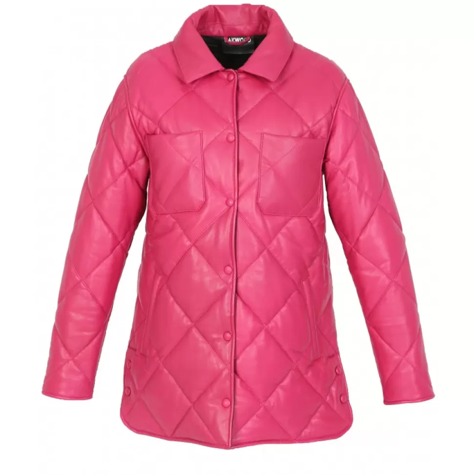 Women OAKWOOD Coats*Tocade Fushia - Padded Genuine Leather Overshirt