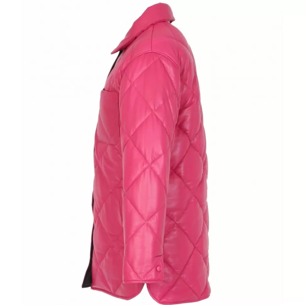 Women OAKWOOD Coats*Tocade Fushia - Padded Genuine Leather Overshirt