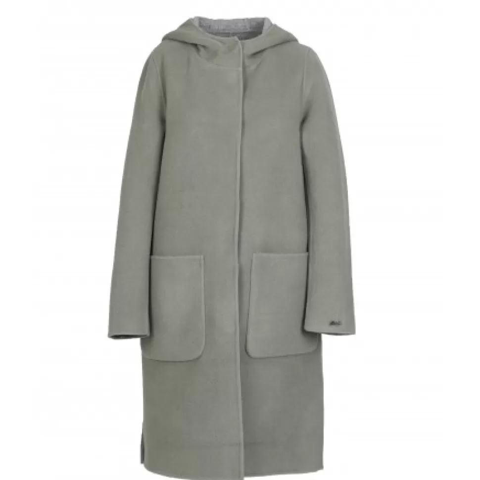 Women OAKWOOD Coats*University Bi Almond/Light Grey - Long Reversible Hooded Wool Coat