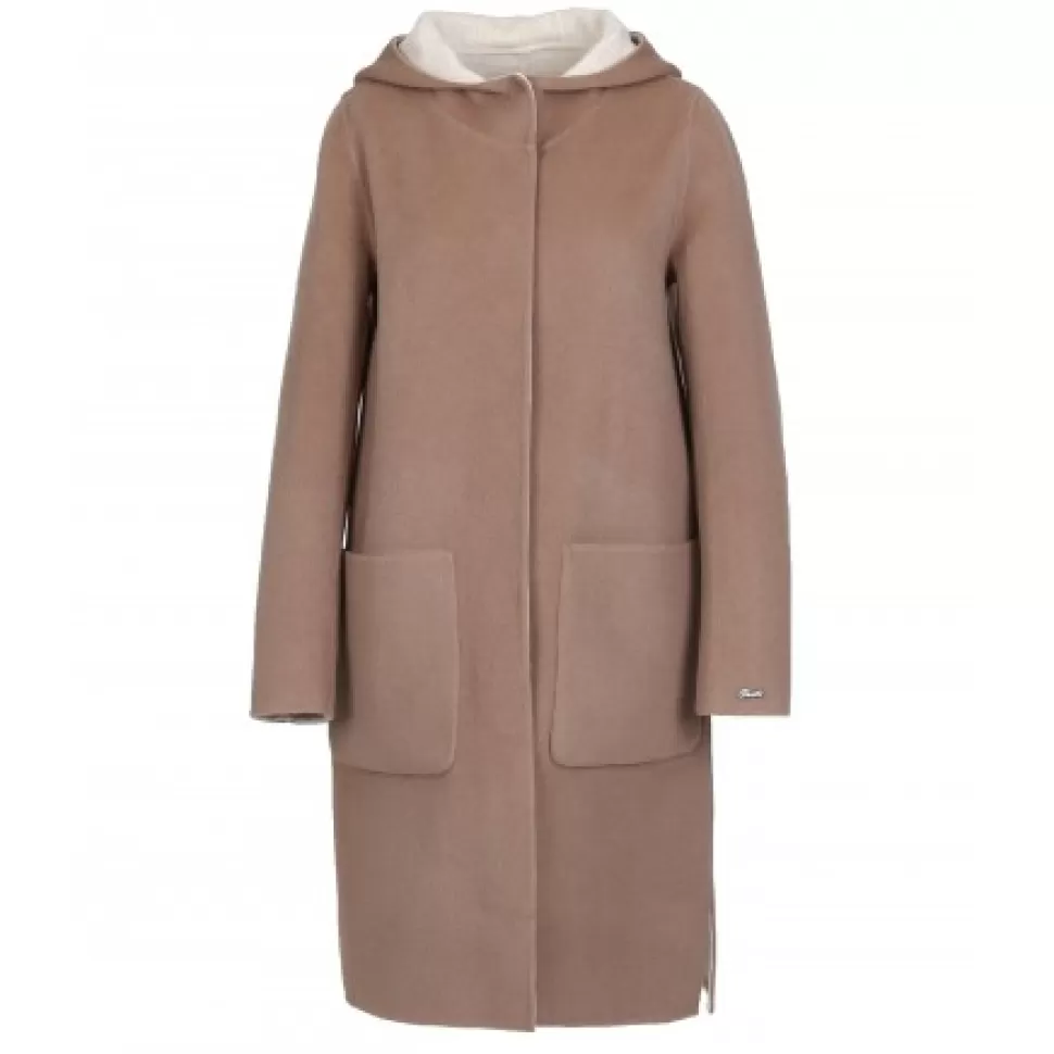 Women OAKWOOD Coats*University Bi Taupe/Light Grey - Long Reversible Hooded Wool Coat