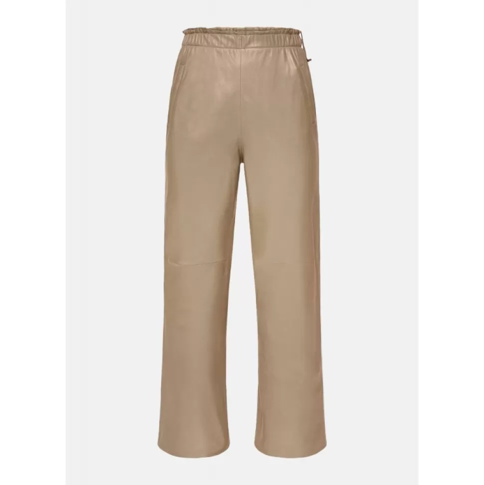 Women OAKWOOD Trousers*Uranus Dark Beige - Large Trouser Genuine Leather