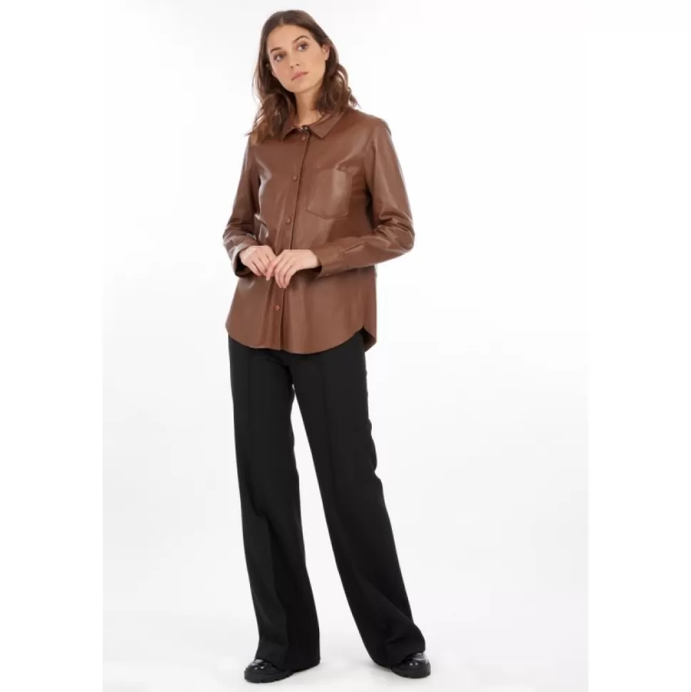 Women OAKWOOD Tops And Shirts*Valentina Tan - Genuine Leather Shirt With Patch Breast Pocket