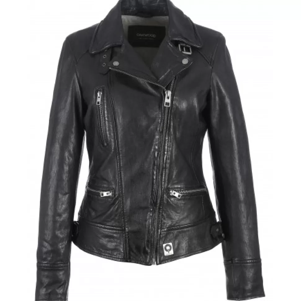 Women OAKWOOD Biker Jackets*Video Black - Washed Look Genuine Leather Jacket