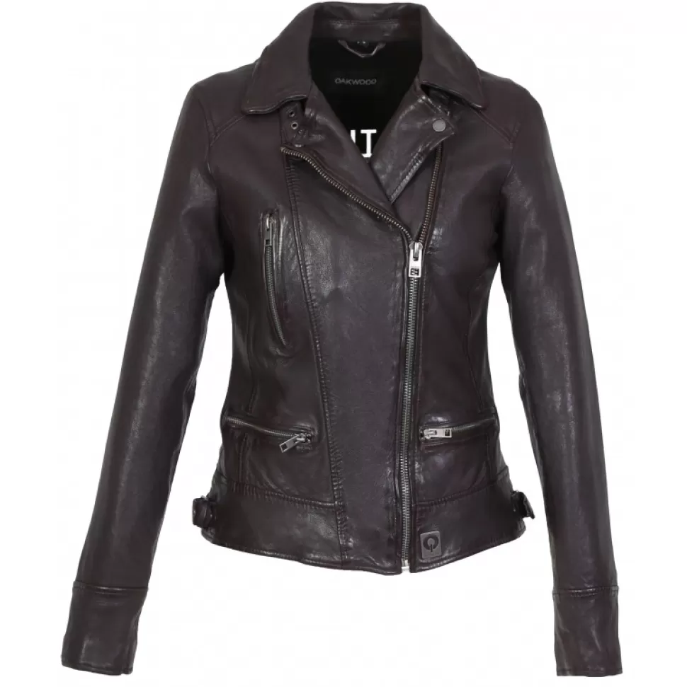 Women OAKWOOD Biker Jackets*Video Purple - Washed Effect Genuine Leather Jacket