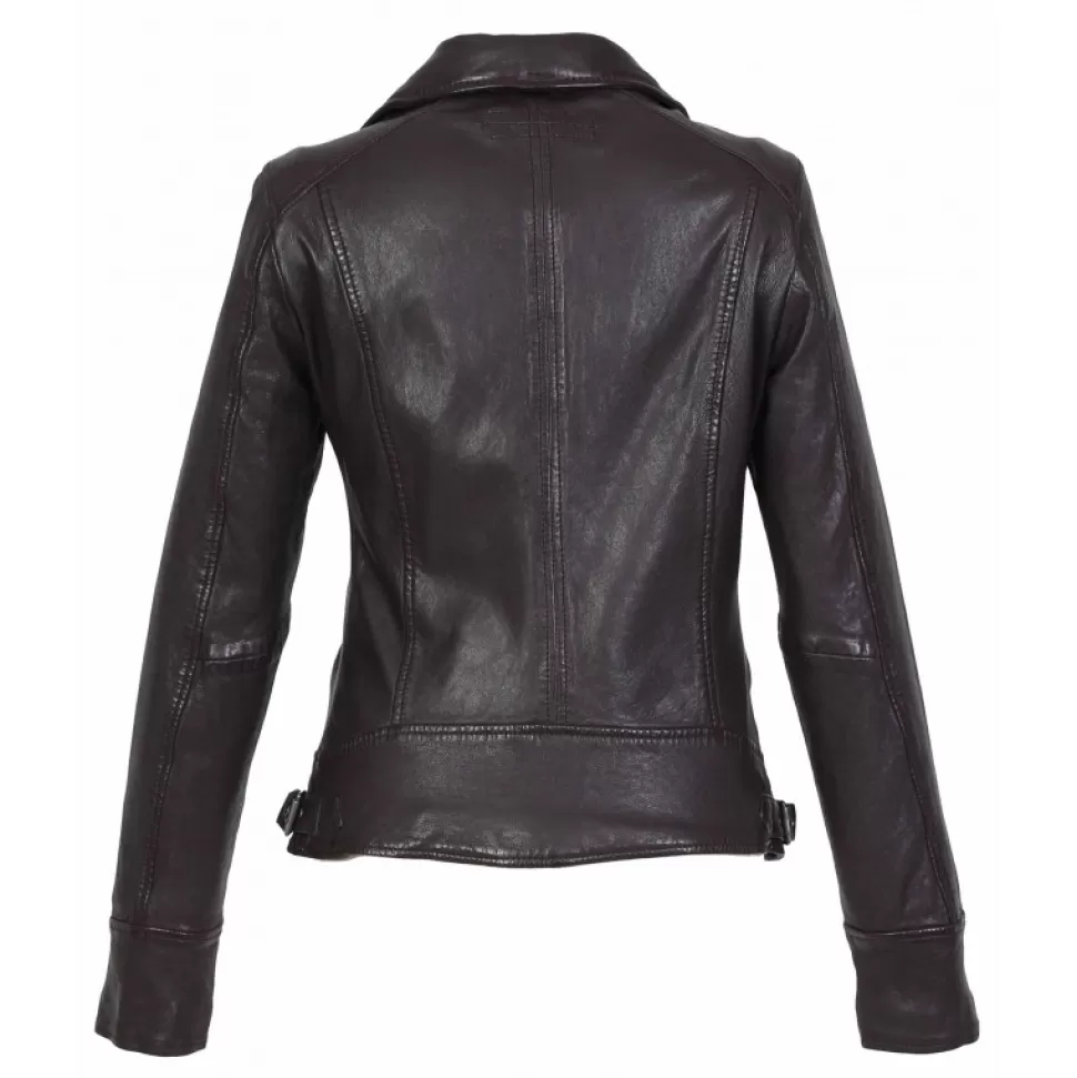 Women OAKWOOD Biker Jackets*Video Purple - Washed Effect Genuine Leather Jacket