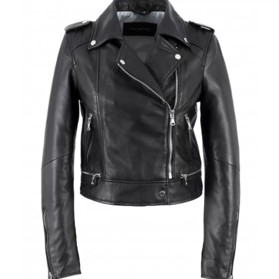 Women OAKWOOD Biker Jackets*Yoko Black - Short Genuine Leather Jacket