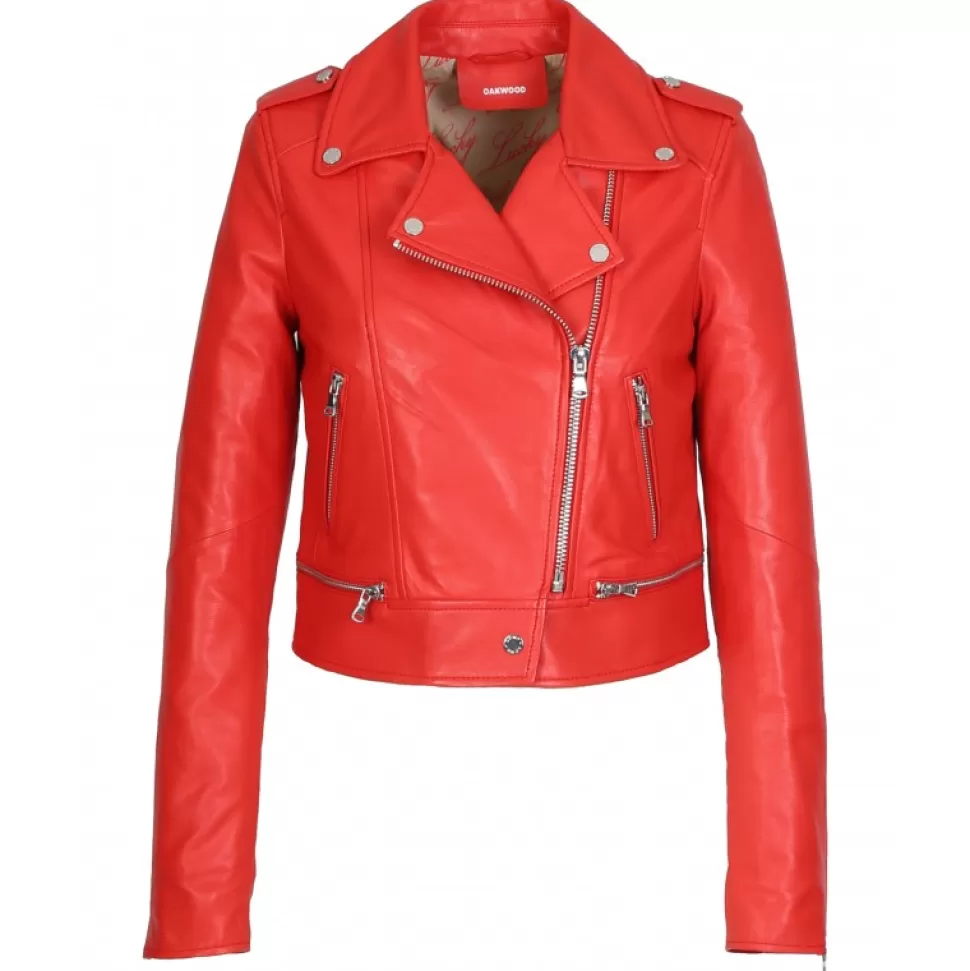 Women OAKWOOD Biker Jackets*Yoko Dark Red - Short Genuine Leather Jacket