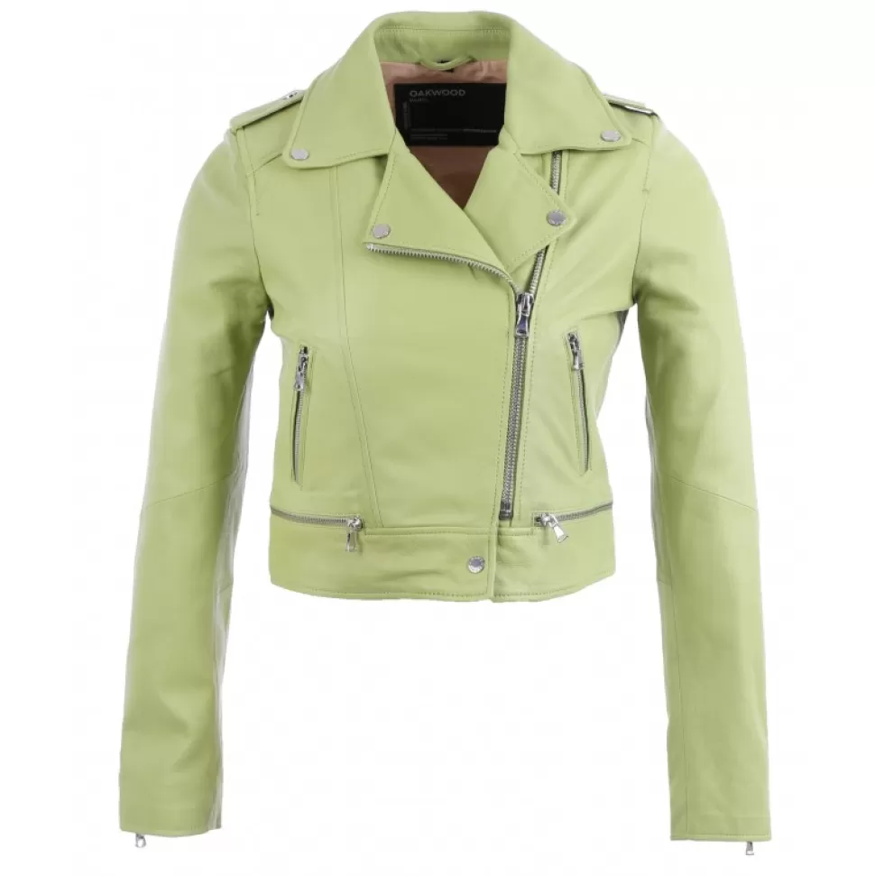 Women OAKWOOD Biker Jackets*Yoko Light Green - Short Genuine Leather Jacket