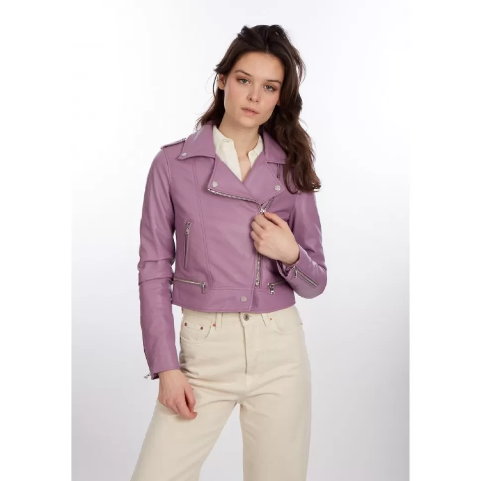 Women OAKWOOD Biker Jackets*Yoko Lilac - Short Genuine Leather Jacket