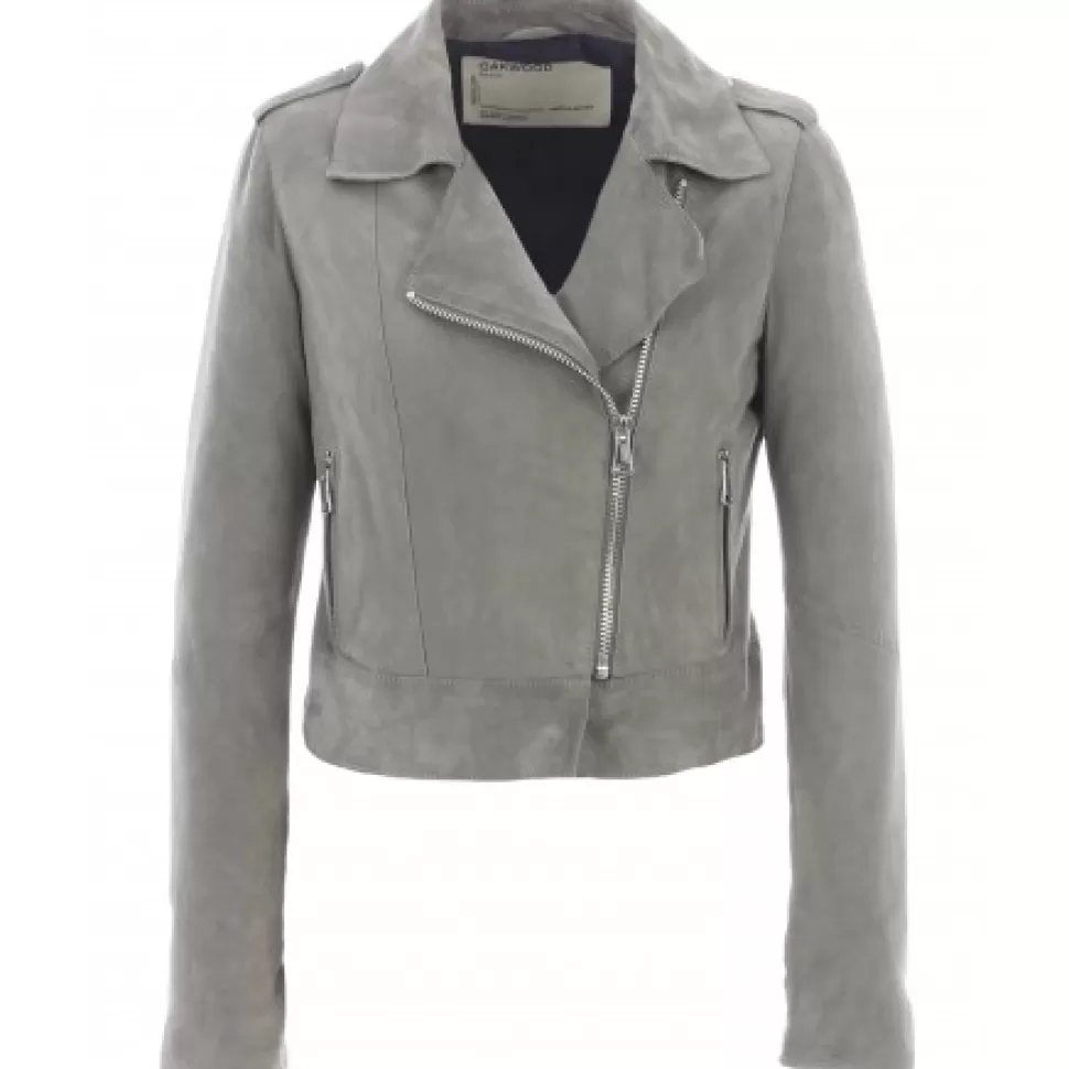 Women OAKWOOD Biker Jackets*Zulina Grey - Genuine Goat Suede Cropped Biker Jacket