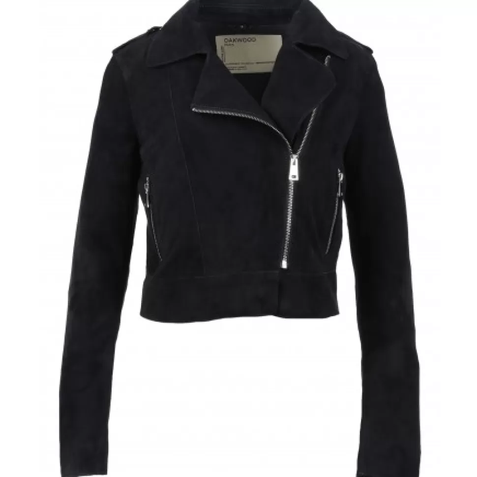 Women OAKWOOD Biker Jackets*Zulina Navy - Genuine Goat Suede Cropped Biker Jacket