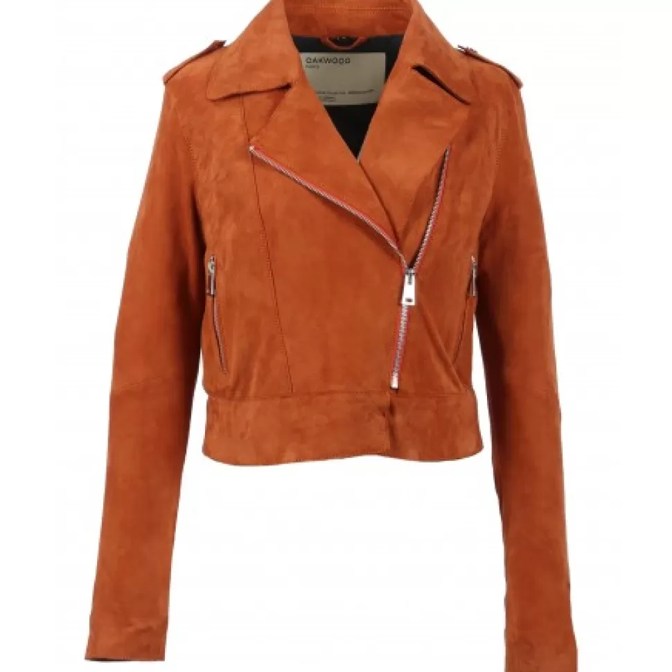 Women OAKWOOD Biker Jackets*Zulina Orange - Genuine Goat Suede Cropped Biker Jacket